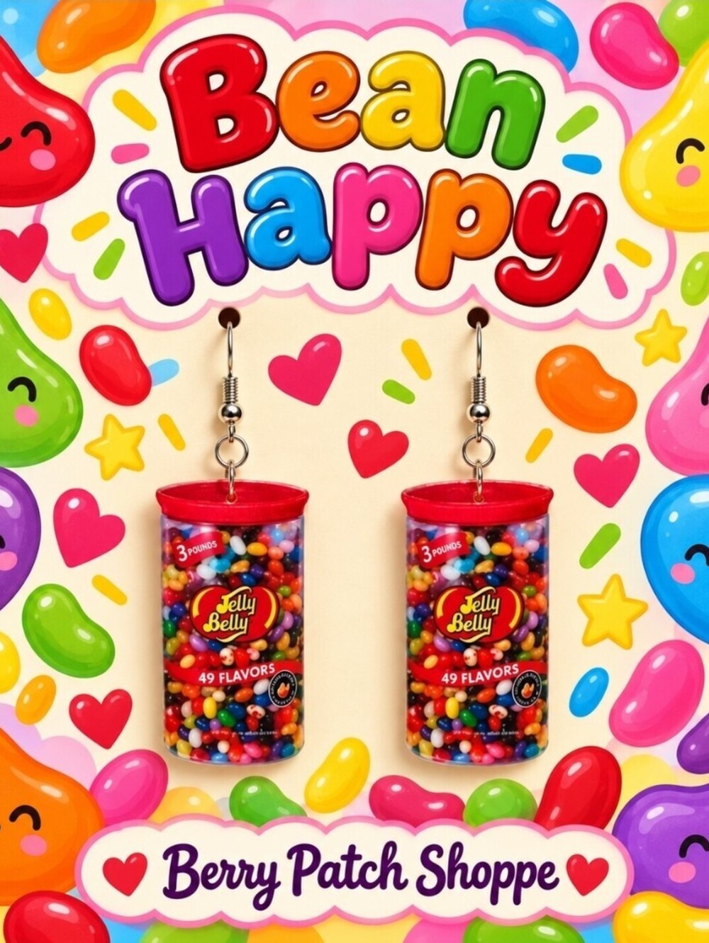 Fun Jewelry Mini Jelly Belly Bean Candy Novelty Hypoallergenic Earrings